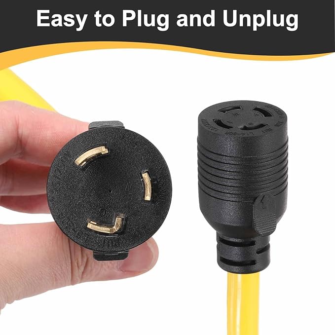 MECCANIXITY 10ft NEMA L5-30P to L14-30R RV Marine Generator Transfer Switch Adapter Cord 30A Generator Extension Cord L5-30P Male to 30A Marine Shore Power L14-30R Female 125V/250V