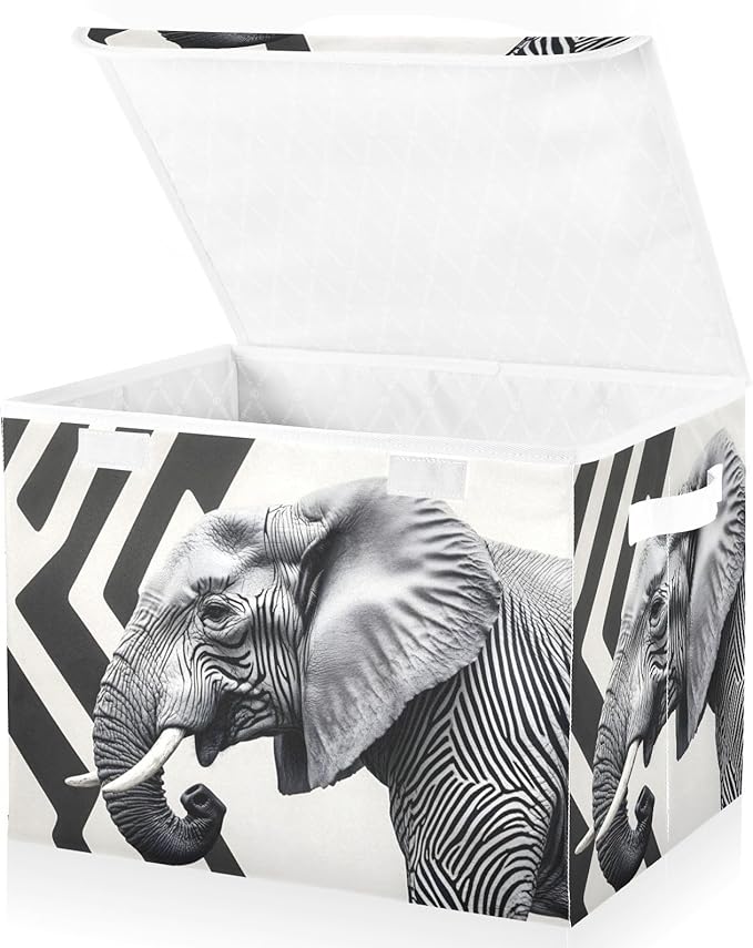 Storage Cube with Lid Abstract Elephant Print 16.5×12.6×11.8 IN Collapsible Large Capacity Foldable Storage Basket Bin Organizer