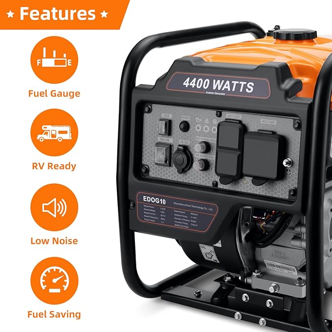 Oxseryn Power Equipment 4400 Watts Inverter Generator Gas Powered Portable Open Frame Generator Low Noise with ECO Mode RV Ready Emergency Home Backup