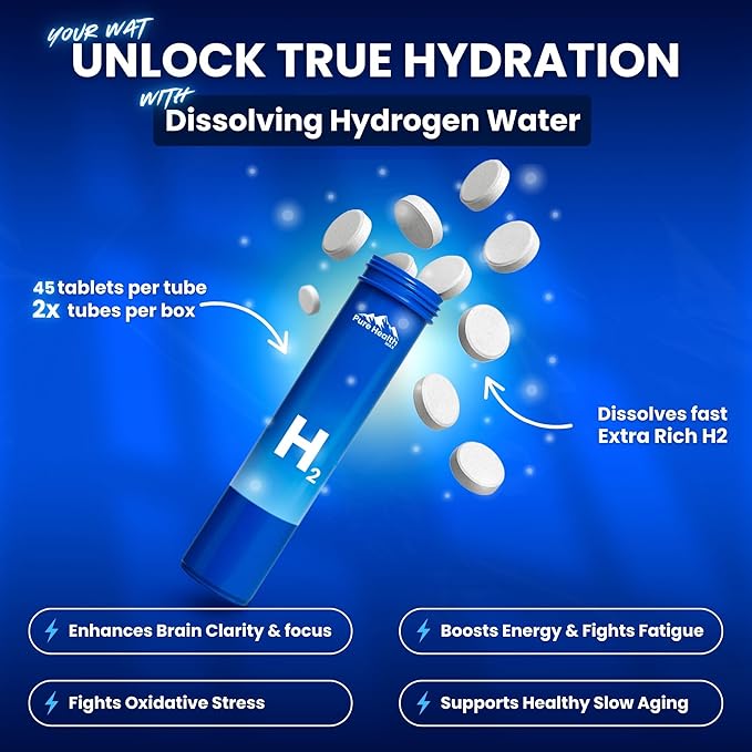 PHM Hydrogen Water Tubes Tablets for Drinking Water - H2 Molecular Tabs | Magnesium Pills Electrolytes Hydration Supplement to Support Healthy Aging &amp Energy Boost | 90 Tablets 3 Months Supply