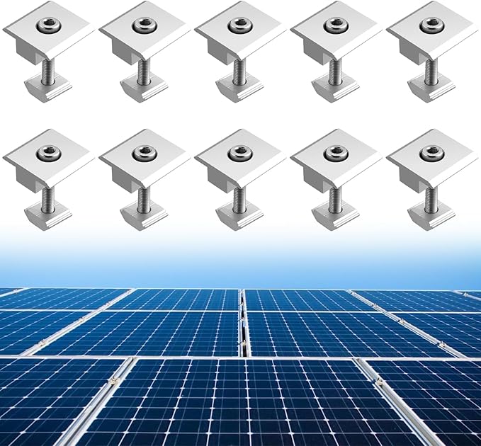 Anbte 10pcs Solar Panels Centre Clamps Aluminium T-Shaped Mid Clamps 35mm Solar Panel Mounting Brackets Solar Mounting Rail Connector for Tin Roof Flat Roof Sheet Roof Slvier