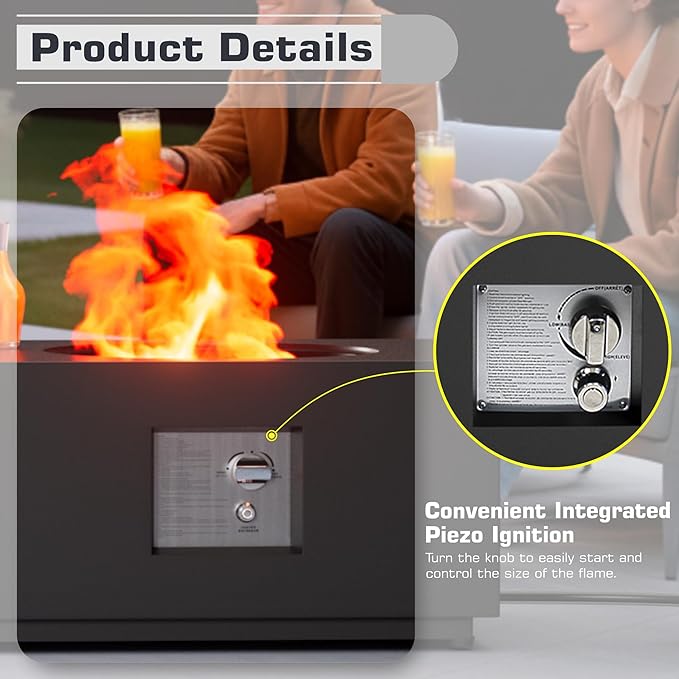 2-Piece 48 Rectangular Propane Fire Pit for Outside Patio with Hidden Tank Table &amp Ice Bucket 50000 BTU Fireplaces with Lid Glass Rocks Cover(Black w/Ice Bucket)