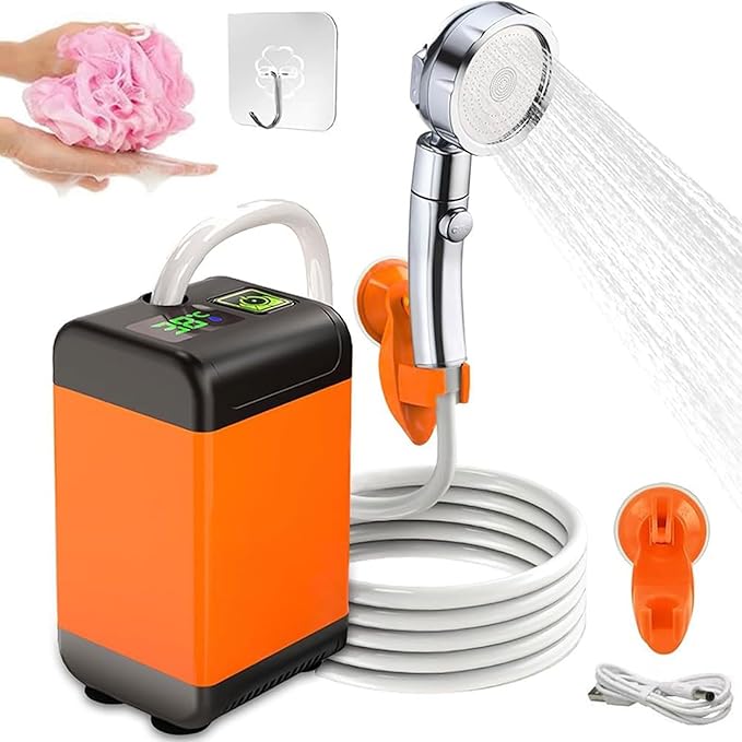Portable Camping ShowerElectric Shower Pump with Intelligent Digital Display &amp 3 Spray Modes Shower HeadRechargeable Camping Shower with 7800mAh Batteryfor Hiking Travel