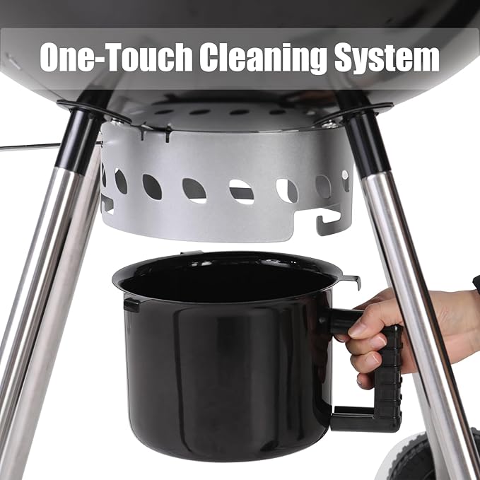 GREEN PARTY 22 inch Kettle Charcoal BBQ Grill with Wheels Portable Charcoal Grill with Porcelain-Enameled Lid &amp Ash Catcher for Outdoor Cooking Barbecue Camping Picnics Tailgating Black