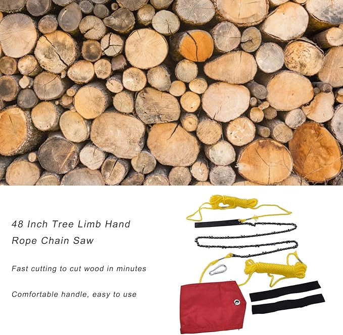48 Inch Rope Saw 63 Teeth High Limb Rope Saw Hand Pulled Saw Chain Folding Pocket Chainsaw Limb Saw Hand Saws for Tree Trimming