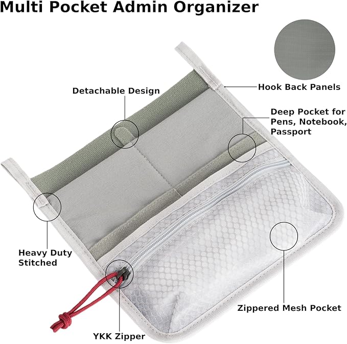 Multi Pocket Admin Organizer for Backpack Hook and Loop Pouch Mesh Zipper Pouch Tactical Backpack Organizer Insert for Men &amp Women EDC Tool Kits for Outdoor Travel - Tactical Bag Accessories