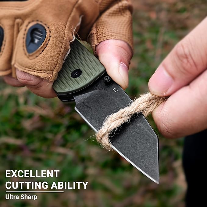 Pocket Knife - 3.39 EDC Knife D2 Blade Black Stonewashed Finish Folding Knife - G10 Handle with Thumb Stud - Pocket Knife for Men Women - Camping Hiking Survival Knife
