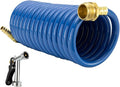 RecPro RV Blue Exterior Shower Hose | 15' Coiled Hose | Optional Flexible Quick Connect Sprayer | UV Resistant (With Sprayer)