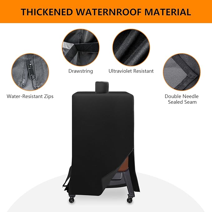 Vertical Smoker Cover For Pit Boss Pellet Smoker 4/5/7 SeriesPro Series 4 Grill Cover Compatible With PBV4PS1PBV5PW1PBV4PS2 PBV5P1735507304073752PB10739Weather-Resistant Zipper Design (Black)