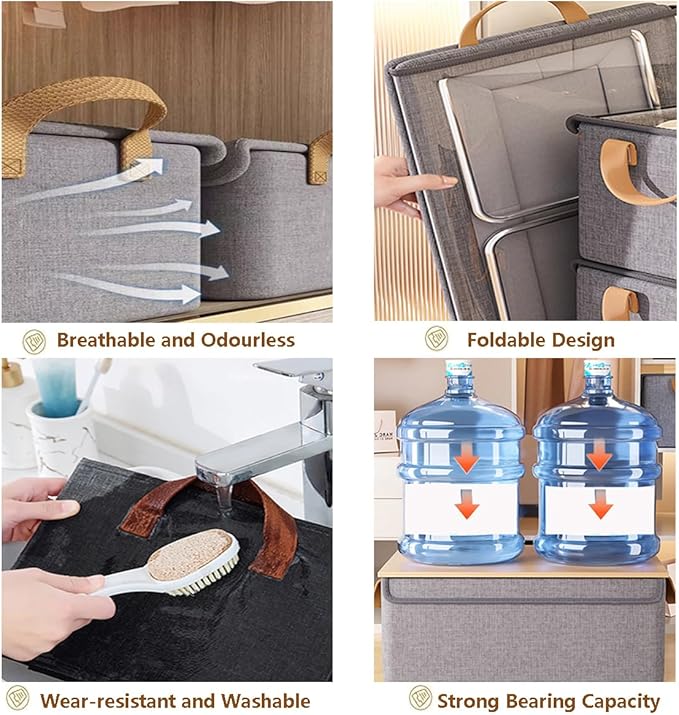 4PCS Foldable Storage Box with Lid - Extra Large Fabric Closet Organizer for Clothes 18.5x11x7.9 Inch Canvas Bin Collapsible Design for Bedroom Shelf Closet Underbed (Grey)