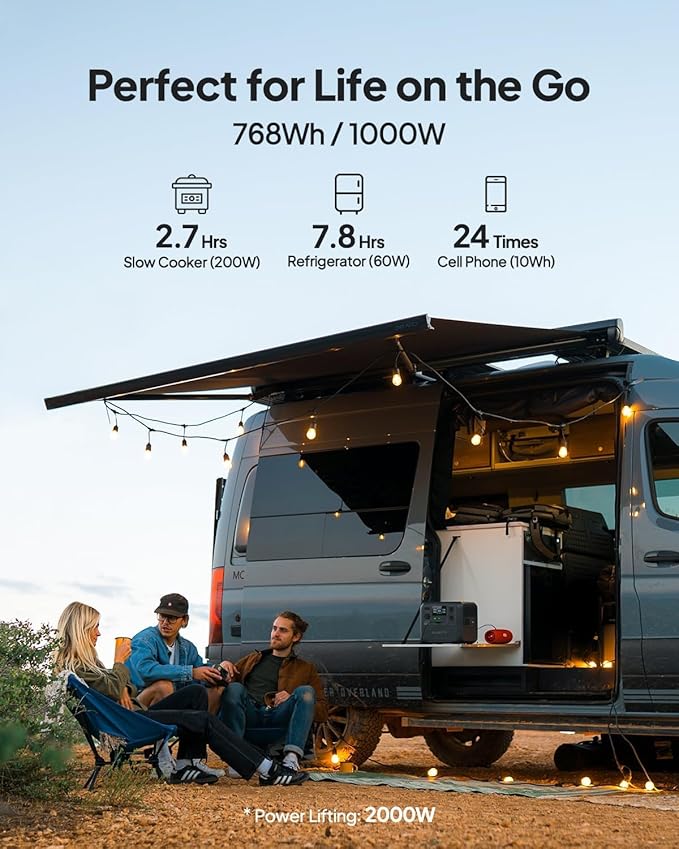 BLUETTI AC70 Solar Generator with Charger 1 (Ships Separately) 768Wh LFP Backup 560W Alternator DC-DC Charger for Portable Power Station 2H Full Charge via Car for Road Trips Off-grid Use