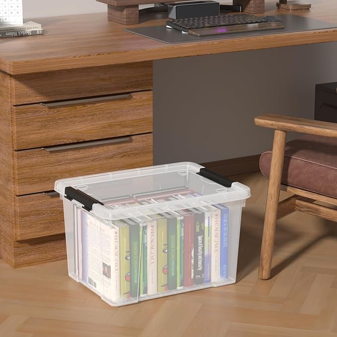 34 Quart Plastic Latching Storage Box with Wheels 4-Pack Clear Storage Bins with Lids