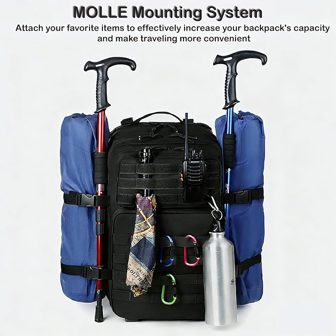 56L Tactical Backpack Military Molle Backpack Army 3 Day Waterproof Durable Hiking Rucksack for Men 24H Outdoor Survival Bug Out Bag for Camping Travel Hunting Khaki