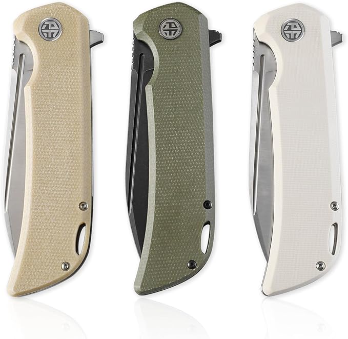 Petrified fish PFB05 Tunny Folding Knife3.86 14C28N Steel Black Stonewashed Blade Micarta Handle Folding knife for EDC Camping Outdoor (Green Stonewashed)