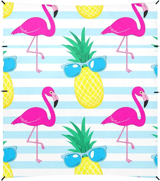 Beach Canopy with Windproof Ropes &amp Sandbags Beach Tent Sun Shade Sun Shelter for Camping Trips Fishing Backyard Fun or Picnics Flamingos