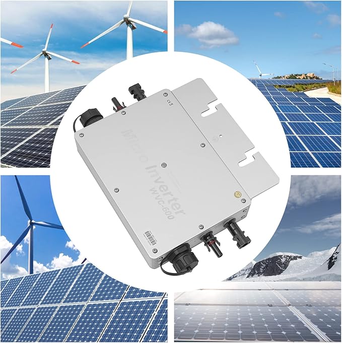 Solar Grid Tie Micro Inverter 600W 120V Waterproof Inverters Solar Powered Reversing Converter Aluminium Alloy Inverters w/AC Connection Cable for Schools Power Stations Homes