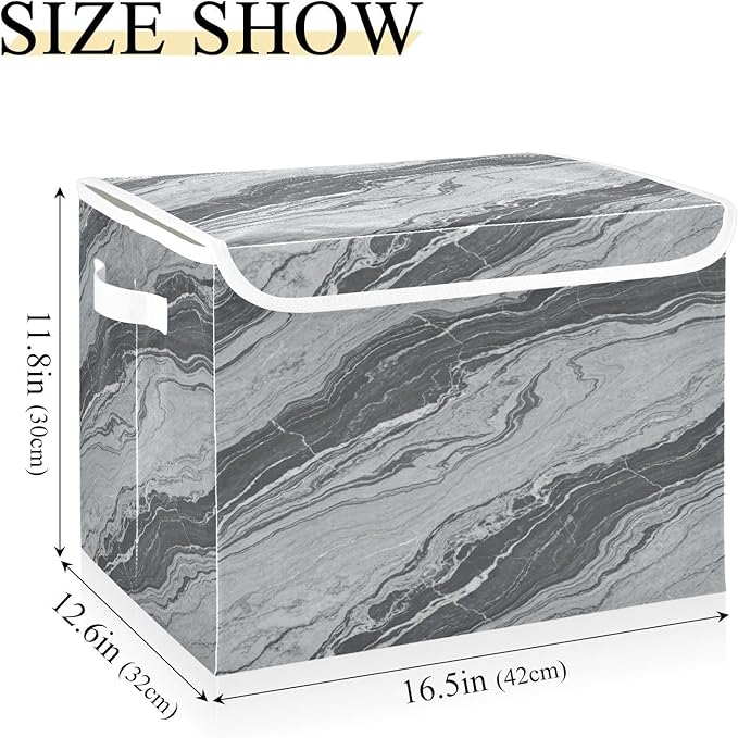 Storage Bins With Lid Stackable Fabric Closet Organizer Clothing Storage Large Boxes For Closet Shelves Bedroom Dark Grey Marble