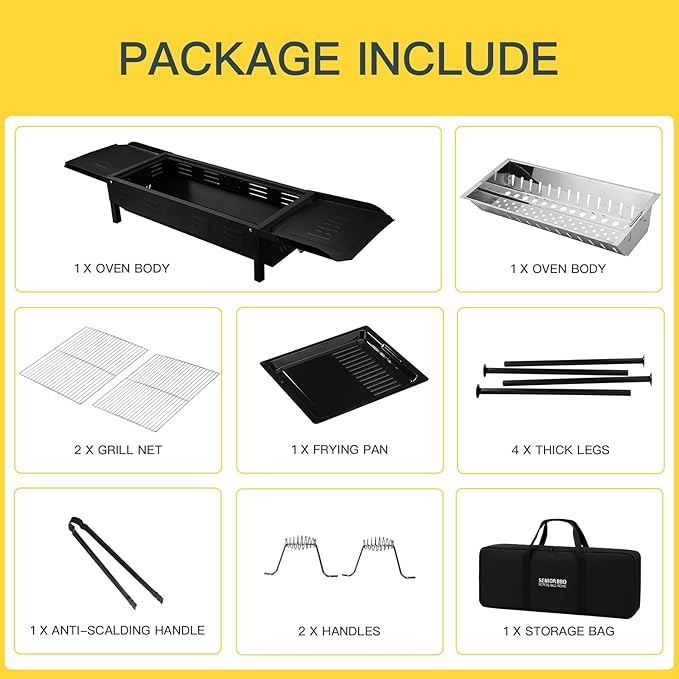 comzenz 35’’ Portable Charcoal Grill Folding BBQ Grill for Outdoor Grilling Cooking Camping Hiking Picnics Tailgating Backpacking Party With Storage Bag &amp Non-Stick Frying Pan Matte Black