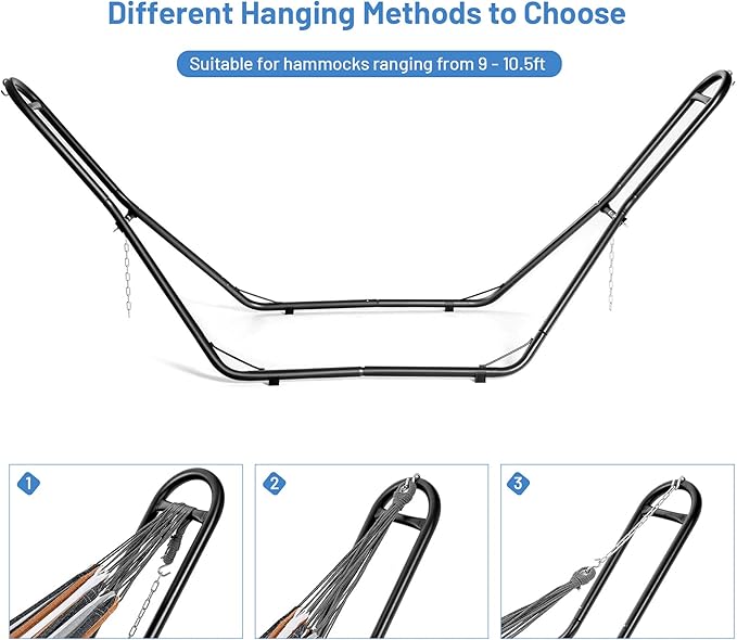 Tangkula Steel Hammock Stand Adjustable Hammock Chair Frame with Hooks &amp Chains for Hanging 9-13 Ft Hammock 2 Person Indoor Outdoor Hammock Stand Only Ideal for Garden Yard Patio Deck