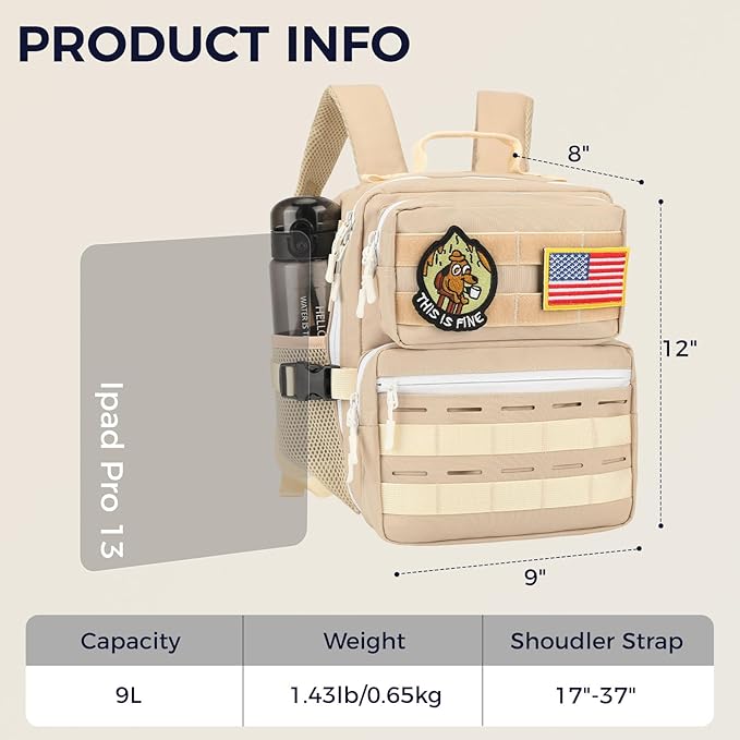 9L Mini Tactical Backpack for Men WomenSmall Military Tactical Backpack for SportGymHikingTravelCamping (Beige)