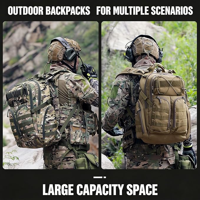 LINGYUE Tactical Camo Backpack Waterpoof Resistant Outdoor Hiking Travel Bagpack Daypack With 14 Laptop Compartment Multi-Pocket(F)