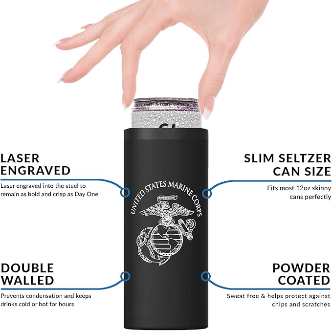 USMC Slim Can Cooler for Beer &amp Seltzer | Insulated Marine Corps Can Cooler