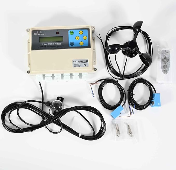 Dual Axis Solar Tracker Controller Automatic Sun Tracking Controller Solar Panel Solar Tracking System Control Kit with Sunlight Sensor Wind Speed Sensor 2 Limit Sensor Remote Control