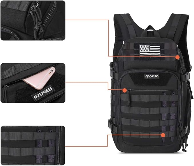 MOSISO 30L Military Tactical Backpack for Men Army Backpack Military Daypack 3 Day Assault Pack Hiking Rucksack Bug Out Bag Black