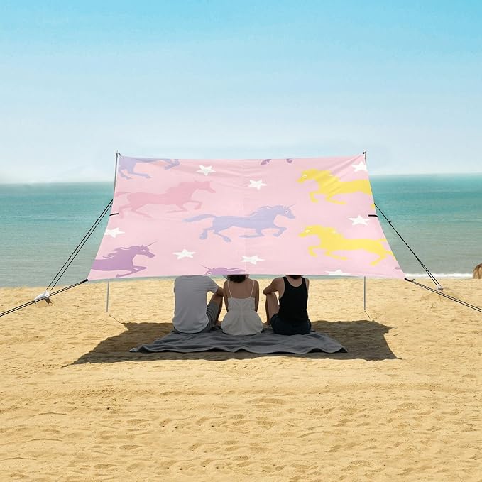 ALAZA Unicorn Silhouette Stars Pattern Beach Tent Sun Shelter Portable Canopy Sunshade for Outdoor Camping Picnics Backyard Fun 10x9 ft