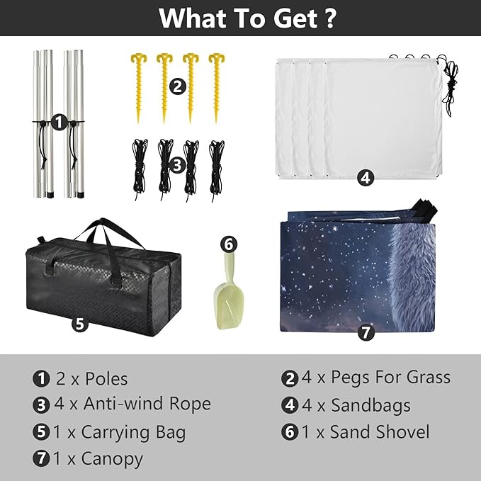 ALAZA Llama Starry Night Sky Beach Tent Sun Shelter UPF50+ Protection Beach Shade Canopy w/ 4 Sandbags for Outdoor Camping Fishing Backyard Fun Picnic 10x9 ft
