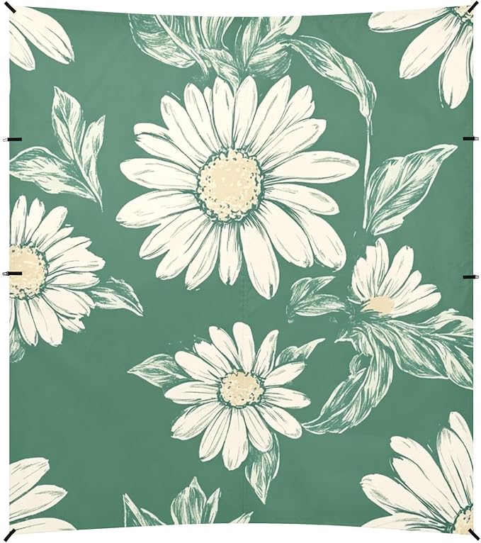 ALAZA Vintage Daisy and Flowers Green Beach Tent Sun Shelter Portable Canopy Sunshade for Outdoor Camping Picnics Backyard Fun 10x9 ft