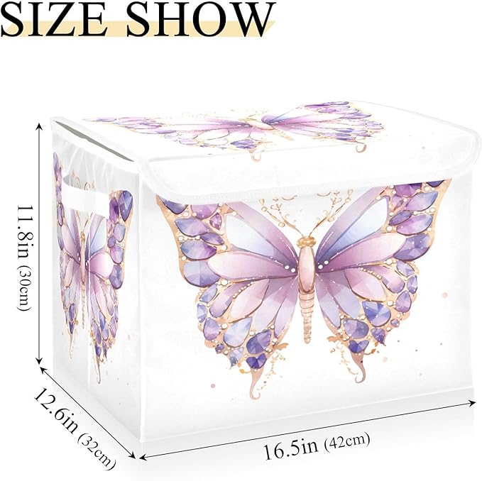 MNSRUU Containers Baskets with Lids Dreamy Purple Butterfly Foldable Storage Bins Organizer with Lid Collapsible Storage Boxes for Home Bedroom Closet Office