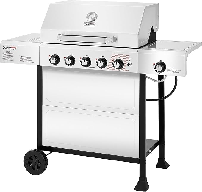 Royal Gourmet GA5401T 5-Burner BBQ Liquid Propane Gas Grill with Side Burner Stainless Steel 61000 BTU Output for Patio Garden Picnic Backyard Cooking Silver