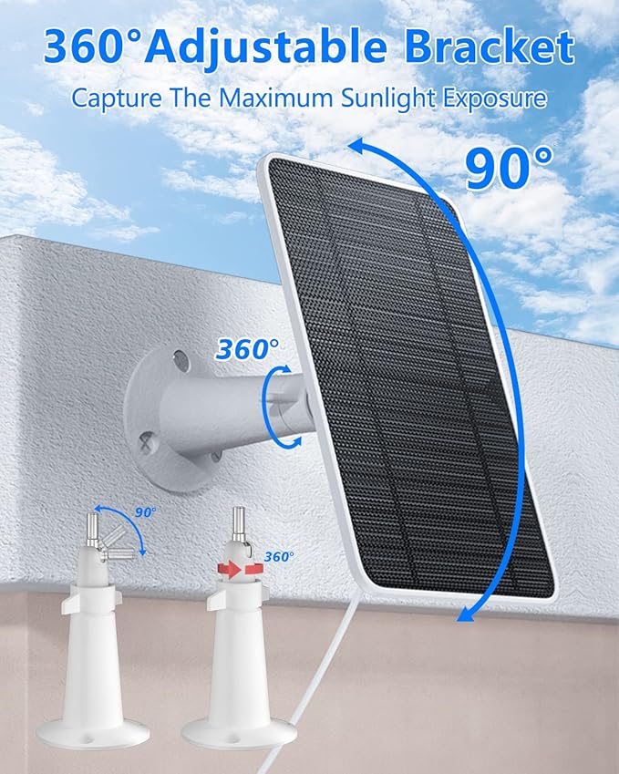 Solar Panel for Security Camera 5W USB Solar Panel for DC 5V Security Camera Micro USB &amp USB-C Port Solar Panel IP65 Waterproof Solar Charger for Camera360° Adjustable Mounting 13ft Cable 2 P
