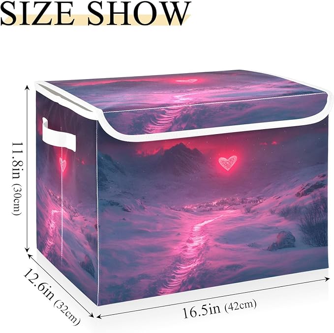 AIXIWAWA Lidded Storage Cube (Heart Polar) Fabric Foldable Closet Bins with Flip Lid and Handles Organizer Basket Container 16.5 x 12.6 x 11.8 IN