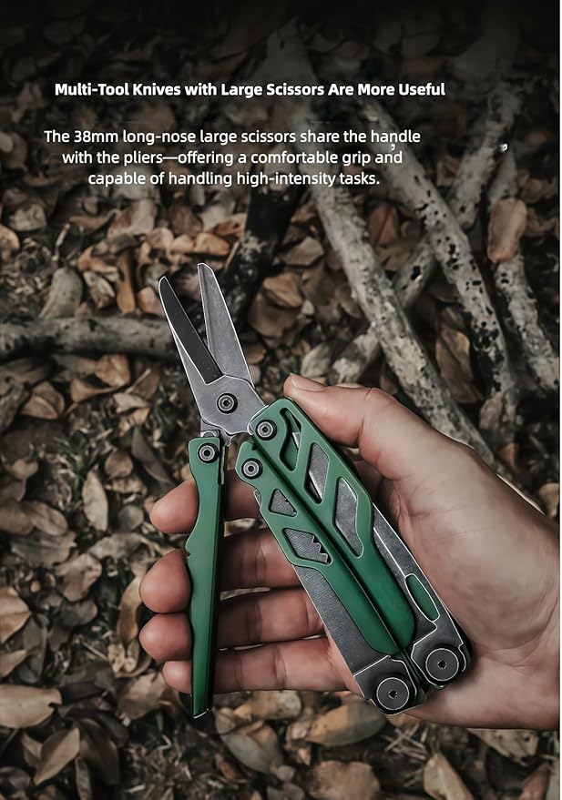 Multitool 16-in-1 Full-Size Lightweight EDC Multi-Purpose Pliers Pocket Knife Scissors Tactical Gear Tools Gifts for Guys Equipment for Emergencies Hiking and Outdoor Camping (Red)
