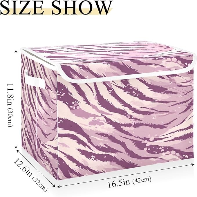Storage Bins With Lid Stackable Fabric Closet Organizer Clothing Storage Large Boxes For Closet Shelves Bedroom Purple Tiger Stripes Specks Purpleshades