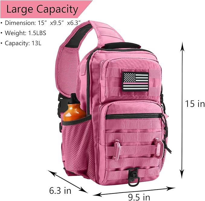 Rover Sling Pack Tactical Shoulder Sling Bag Backpack with Bottle Holder Crossbody Chest Bag Pink