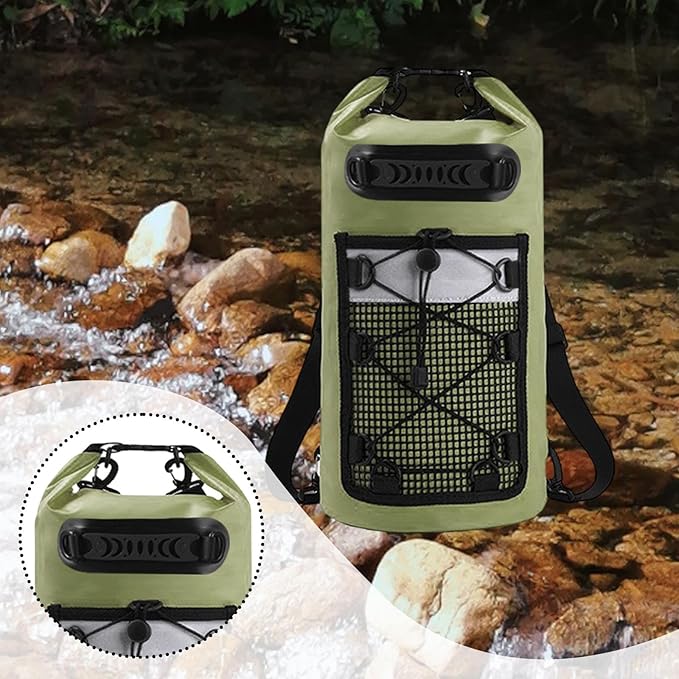 pistro Waterproof Dry Bag 20L with Handle Large Capacity Backpack for Camping Travel Kayaking Fishing Beach Rafting- Green
