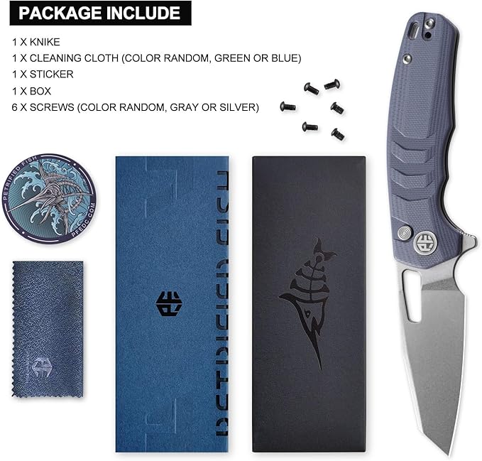 Petrified fish PFE17 Trilobite Folding Knife3.03 14C28N Steel Stonewashed Blade G10 Handle Camping Folding Knife for EDC Outdoor (Blue Stonewashed)