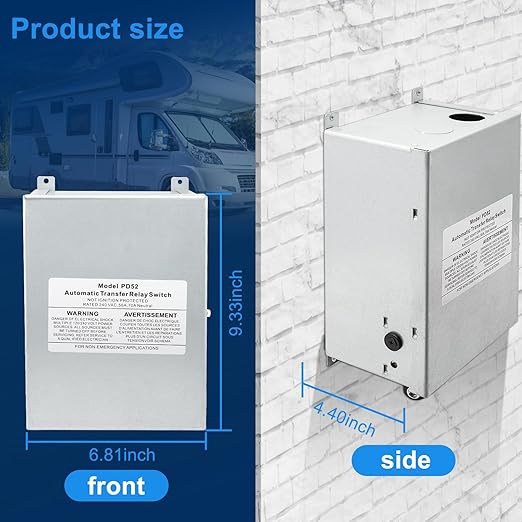 RV 50 Amp Transfer Switch Automatic Transfer Switch for RV Speedboats Home Standby PD52 Power Supply 120/240 Volt Dual Protection