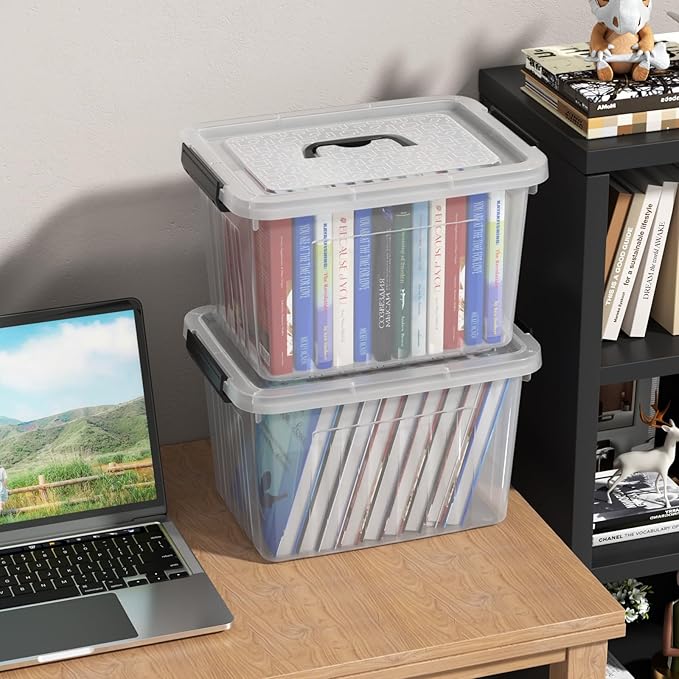 Sadstory 18 Quart Plastic Storage Tote Box with Handle Clear Latching Bins with Lid 4 Packs