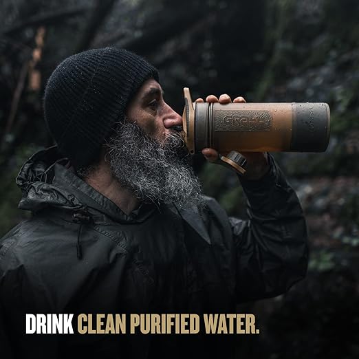 GRAYL GeoPress 24 oz Water Purifier Bottle - Filter for Hiking Camping Survival Travel (Coyote Brown)