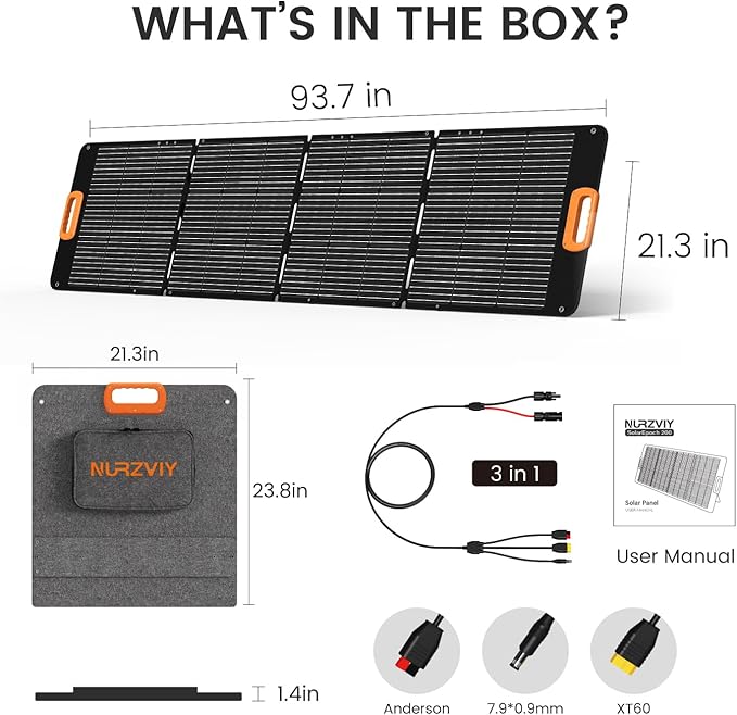 Portable Solar Panel 200 Watt Foldable 200W Solar Cell Solar Charger for Power Station Waterproof w/Adjustable Kickstand XT60 Anderson DC 8mm Connector for Camping Off Grid Living