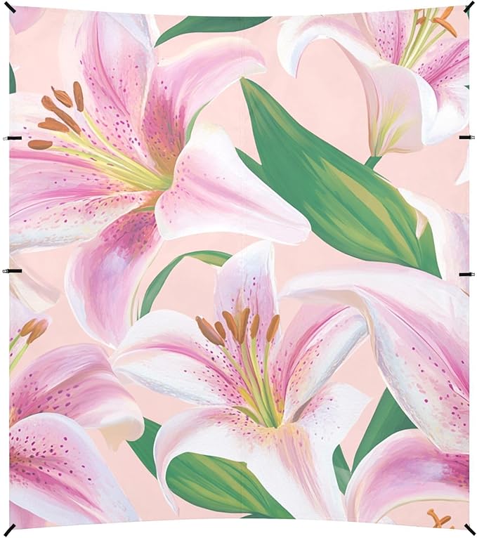 ALAZA Lilies Pink Flower Beach Tent Sun Shelter Portable Canopy Sunshade for Outdoor Camping Picnics Backyard Fun 10x9 ft
