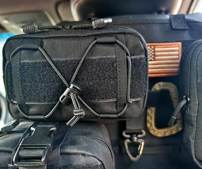 Molle Seat Back Organizer Tactical Car Seat Cover Organizer Panel with Pouches Molle Universal Vehicle Panel (Black)
