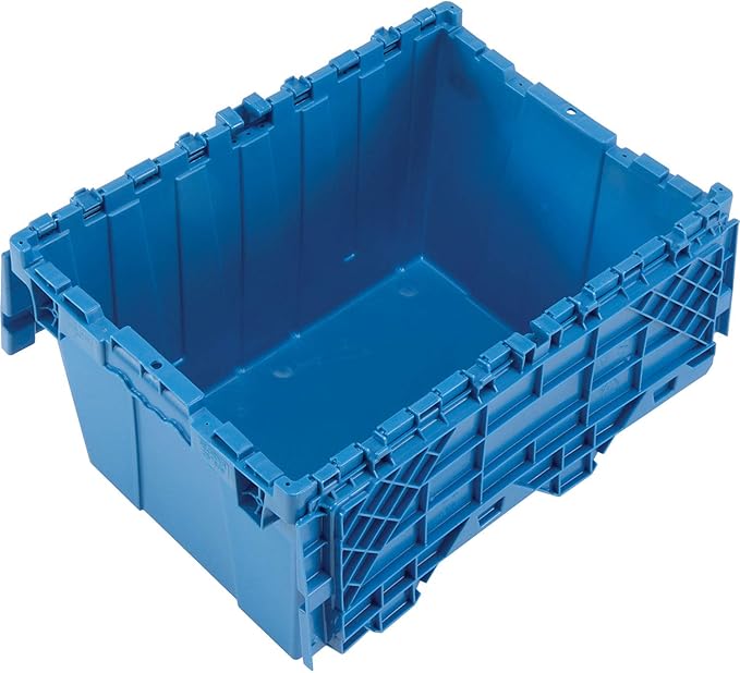 Monoflo Plastic Distribution Container With Hinged Lid 21.9 x 15.2 x 12.8” Blue