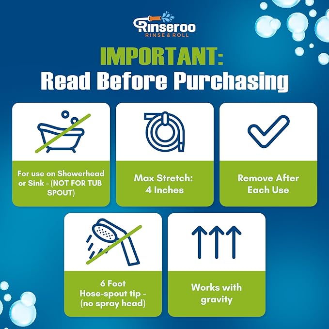 Rinseroo: Shower Cleaning Thing–Slip-On Handheld Hose Attachment for Fast Mess-Free Shower Wall Rinsing–6 Ft Hose Fits Up to 5 Shower Head –Temporarily Converts Standard Shower into Handheld