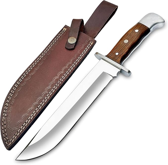D2 Handmade 13 Inches Bowie Knife Full Tang Fixed Blade Knife with Sheath Hunting Knife with Along Wood Handle Ideal for Camping Hiking Survival And Bushcraft