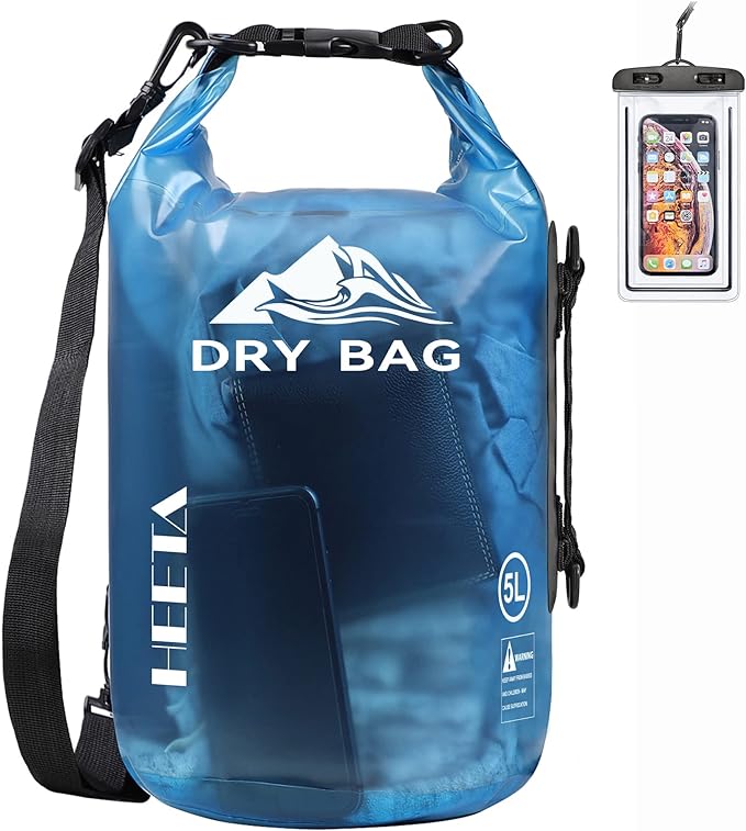 HEETA Waterproof Dry Bag for Women Men (Transparent Blue 5L) Bundled with Waterproof Fish Scale Digital with Backlit LCD Display (Orange)